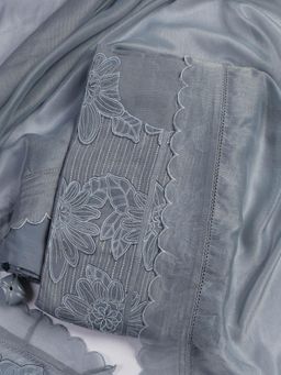 MEENA BAZAAR - Blue Embroidered Unstitched Kurta with Unstitched Bottom and Dupatta