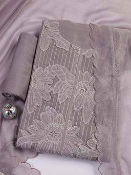 MEENA BAZAAR - Mauve Embroidered Unstitched Kurta with Unstitched Bottom and Dupatta