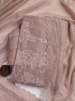 MEENA BAZAAR - Peach Embroidered Unstitched Kurta with Unstitched Bottom and Dupatta