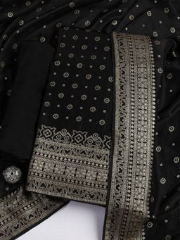 MEENA BAZAAR - Black Embroidered Unstitched Kurta with Unstitched Bottom and Dupatta