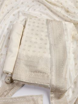 MEENA BAZAAR - Cream Embroidered Unstitched Kurta with Unstitched Bottom and Dupatta