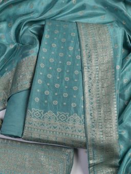MEENA BAZAAR - Green Embroidered Unstitched Kurta with Unstitched Bottom and Dupatta