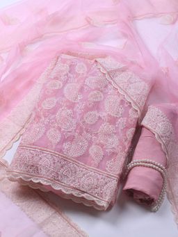 MEENA BAZAAR - Pink Embroidered Unstitched Kurta with Unstitched Bottom and Dupatta