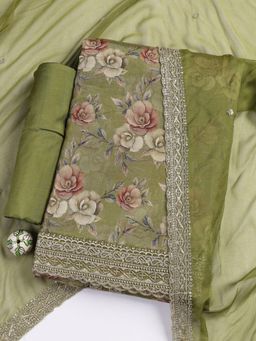 MEENA BAZAAR - Green Unstitched Kurta with Unstitched Bottom and Dupatta