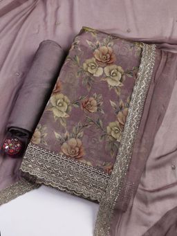 MEENA BAZAAR - Mauve Unstitched Kurta with Unstitched Bottom and Dupatta