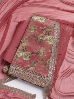 MEENA BAZAAR - Pink Unstitched Kurta with Unstitched Bottom and Dupatta