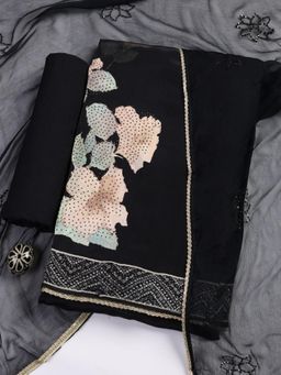 MEENA BAZAAR - Black Embroidered Unstitched Kurta with Unstitched Bottom and Dupatta