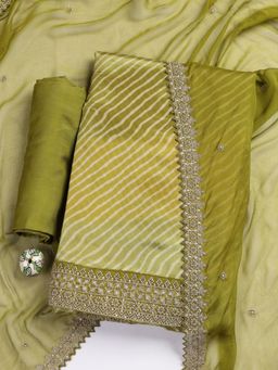 MEENA BAZAAR - Green Unstitched Kurta with Unstitched Bottom and Dupatta