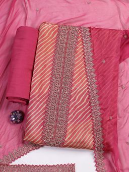 MEENA BAZAAR - Pink Unstitched Kurta with Unstitched Bottom and Dupatta