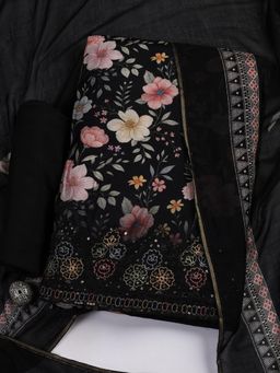 MEENA BAZAAR - Black Unstitched Kurta with Unstitched Bottom and Dupatta