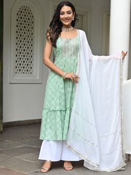 Lavanya The Label - Green White Printed Sharara (Set of 3)