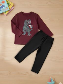 Oh Rare - Maroon Printed Regular T-Shirt and Pant