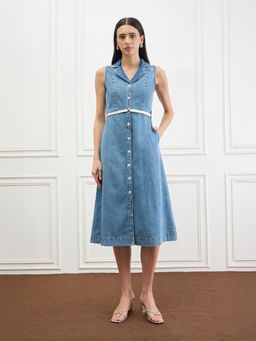 ELLE - Blue Solid Regular Dress
