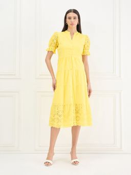 ELLE - Yellow Solid Relaxed Dress