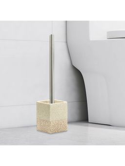OBSESSIONS - Polyresin Toilet Brush with Holder, Beige & Brown