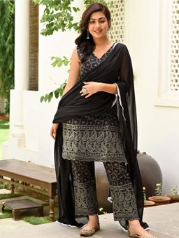 Lavanya The Label - Black Embroidered Kurta Pant (Set of 3)