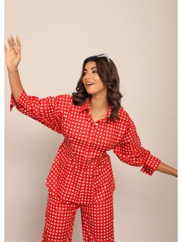Kaori By Shreya - Red Geometric Printed Relaxed Shirt