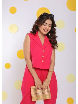 Kaori By Shreya - Linen Hot Pink Sleeveless Waist Coat