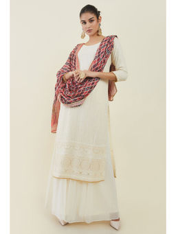 Soch - Womens White Georgette Embroidered Salwar Kurta with Palazzo & Dupatta (Set of 3)