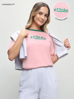 U.S. POLO ASSN. - Women Pink Casual Oversized Fit T-Shirt