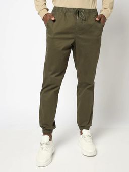 GAP - Olive Cotton Solid Casual Joggers