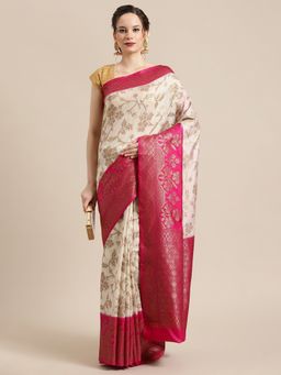 Banarasi Silk Works - Dupion Woven Saree Beige with Unstitched Blouse