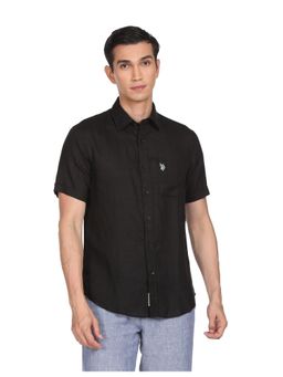 U.S. POLO ASSN. - Men Black Short Sleeve Linen Casual Shirt