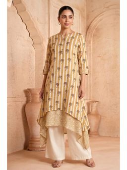 PANCHRANGA - Mustard Marigold Grove Mulmul Layered Kurta