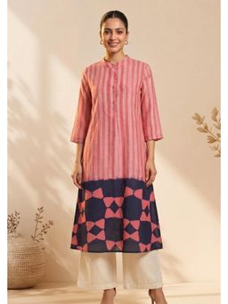 PANCHRANGA - Pink Rose Rhythm Hand Shibori Chanderi Kurta