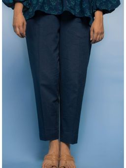 The Indian Ethnic Co. - Prita Indigo Solid Slub Cotton Narrow Pant