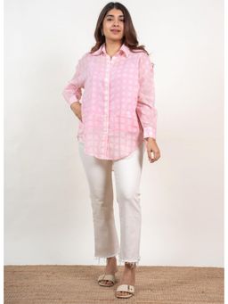 The Indian Ethnic Co. - Ruhi Pink Batik MulMul Anti-Fit Shirt