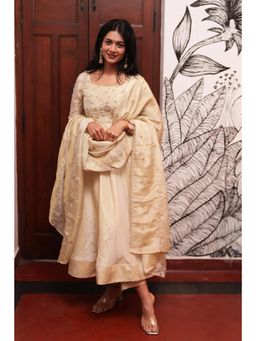 Fiorebymalar - Beige Sita Embellished Anarkali Kurta with Pant and Dupatta