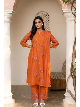AM by Anita Mittal - Orange Aab Thread Embroidered Kurta with Pant and Dupatta