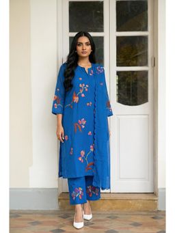 AM by Anita Mittal - Blue AabThread Embroidered Kurta with Pant and Dupatta