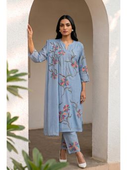 AM by Anita Mittal - Blue Meher Thread Embroidered Kurta with Pant and Dupatta