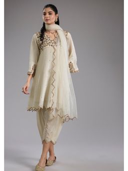 Studio A - Ivory Crush Tissue Hand Embroidery Anarkali with Pant and Dupatta