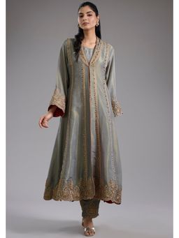 Studio A - Grey Tissue Jacket with Trouser and Dupatta