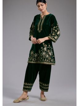 Studio A - Green Velvet Aari and Hand Embroidery Kurta with Salwar