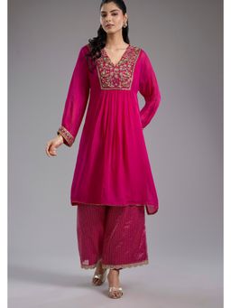 Studio A - Pink Organza Hand Embroidery Kurta and Palazzo