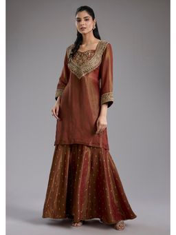 Studio A - Maroon Tissue Dori Hand Embroidery Sharara with Kurta