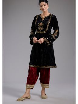 Studio A - Black Velvet Aari and Hand Embroidery Kurta and Salwar
