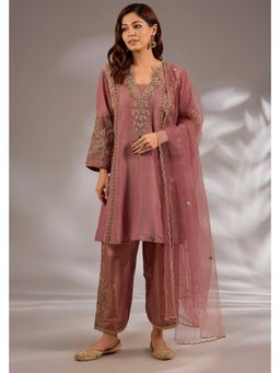 Studio A - Pink Tissue Base with Dori Hand Embroidery Anrkali Kurta with Dupatta and Pant