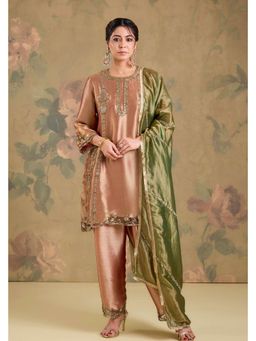 Studio A - Peach Tissue Handwork Pant with Kurta and Dupatta
