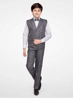 Jeetethnics - Boys Grey Checked Waistcoat With Shirt & Trousers (Set of 4)