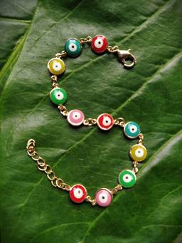 Digital Dress Room - Fancy Evil Eye Rakhi Design Ed Gold Plated Adjustable Wrist Bracelet