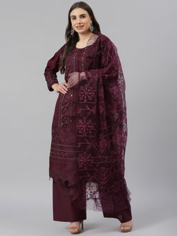 Readiprint - Cotton Wine Straight Style Unstitched Dress Material (Set of 3)