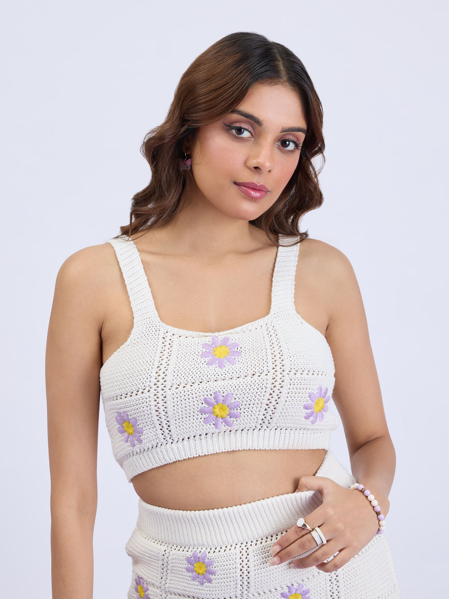 Buy MIXT by Nykaa Fashion White Crochet Floral Top And Skirt Co