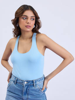 MIXT by Nykaa Fashion - Light Blue Bodycon Sleeveless Bodysuit