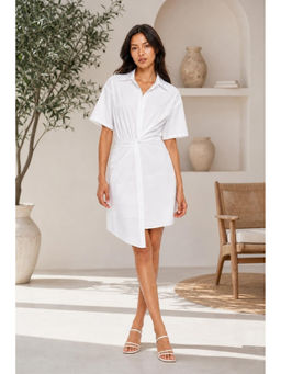Cider - Collar Asymmetrical Mini Shirt Dress