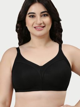Enamor - AB75 M-Frame Jiggle Control Full Support Supima Cotton Bra Non-Padded Wirefree - Black